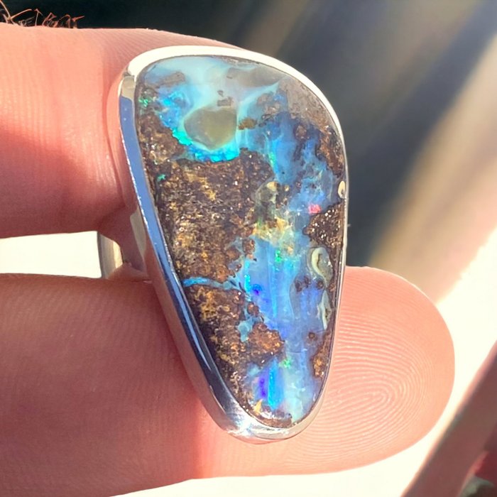 Boulder opaal - Ring met Australische Opaal - Hoogte: 36.5 mm - Breedte: 26.5 mm- 15 g