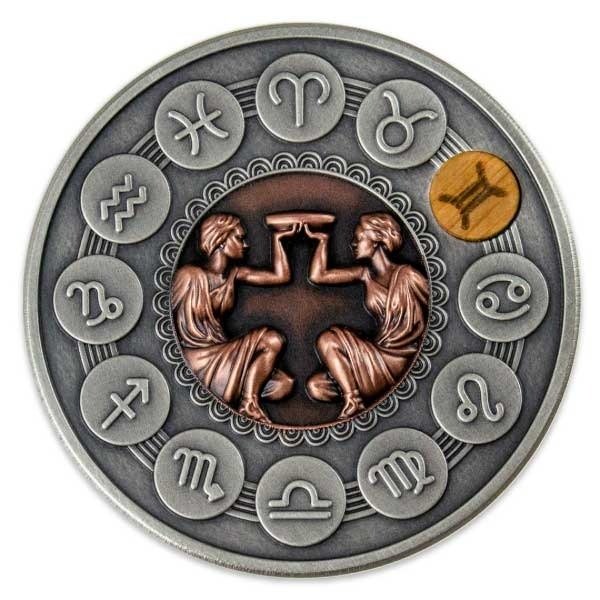 Niue. 1 Dollar 2020 Gemini - Zodiac Signs - Antique Finish, 1 Oz (999)  (Senza Prezzo di Riserva)
