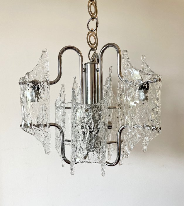 Hængende lampe - forkromet stål - Murano glas