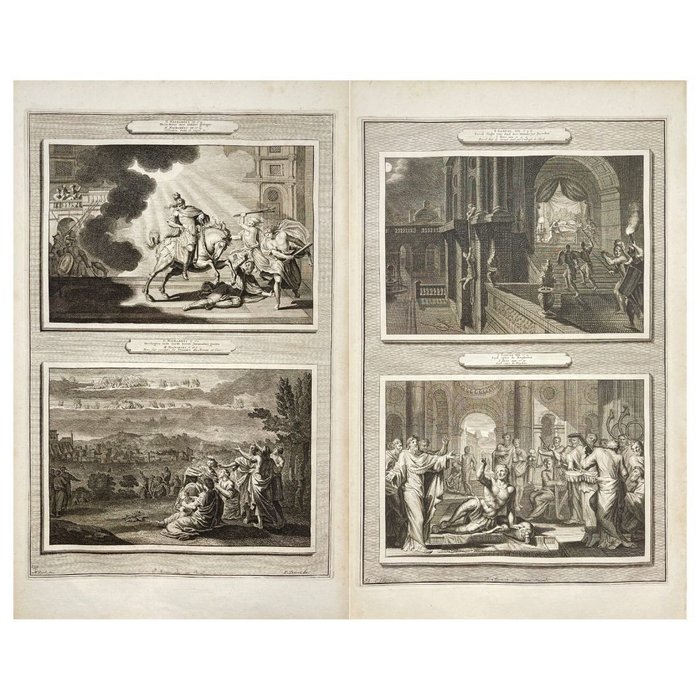 Pieter Mortier (1661-1711) - Set of 2 Prints - Biblical Plot - Saul among the prophecies, Heliodorus beaten with sticks
