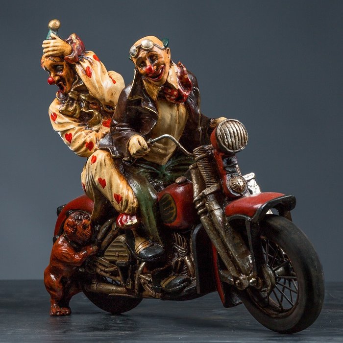 Motor met twee Clowns (antiek model) - 玩具人偶 - 树脂