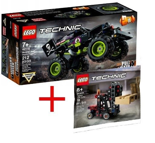 Lego - Tekninen - 42118 - NEW - MISB - Monster Jam Grave Digger +  Widlak - Zestaw Inżyniera