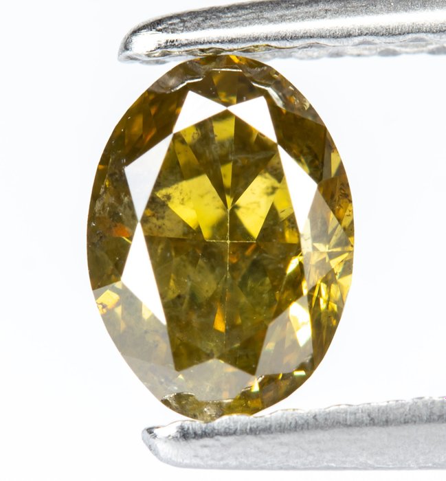 Diamante - 0.55 ct - Verde giallastro brunastro intenso fantasia naturale - I1 *NO RESERVE*
