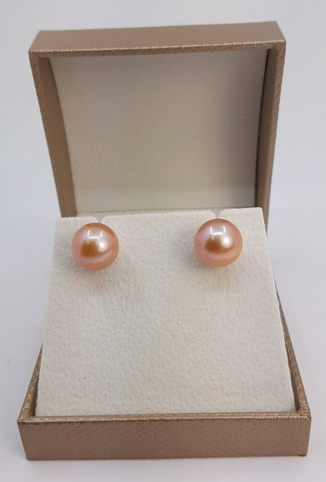 Sin Precio de Reserva - 10x11mm Round Pink Edison Pearls Pendientes - Oro blanco 