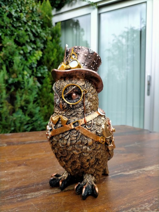 Staty, steampunk uil - 24 cm - mgo