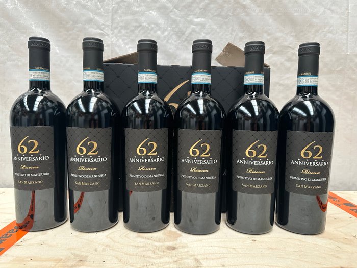2018 San Marzano, 62 Riserva, Primitvo di Manduria - Apulië - 6 Flessen (0.75 liter)