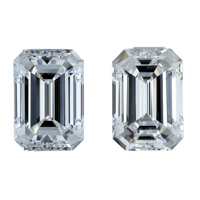 2 pcs Diamanter - 2.14 ct - Smaragd - D (farveløs), E - VS1, VVS2
