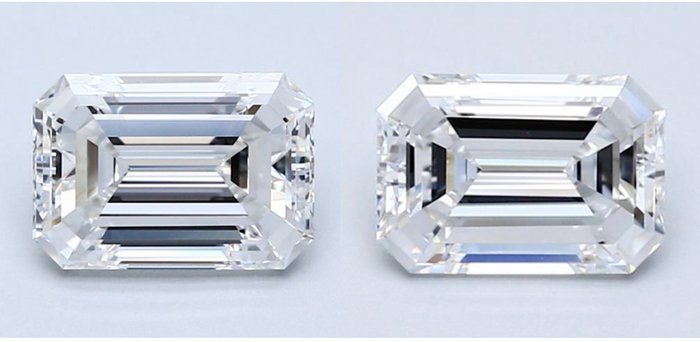 2 pcs Diamanten - 2.14 ct - Smaragd - D (kleurloos), E - VS1, VVS2