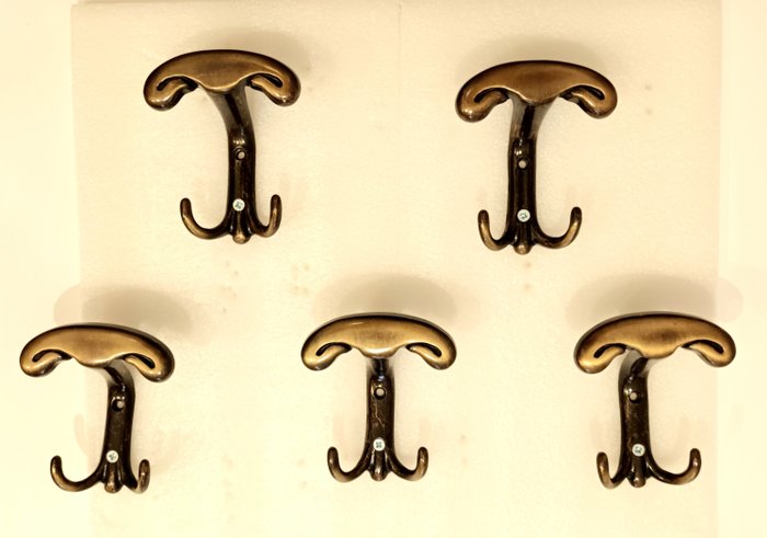 Set of coat hooks - Set of five brass wall coat hangers