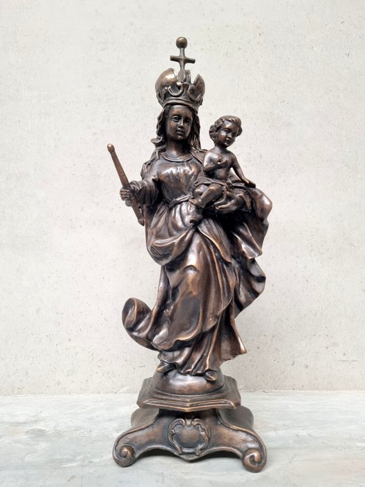 Skulptur, Madonna met kind - 65 cm - Bronse