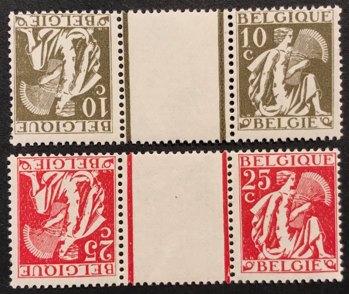 比利時 1932 - 帶有中間面板的頁眉郵票 - Ceres - POSTFRIS - OBP KT13/KT14