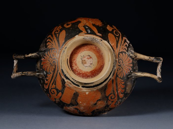 Antico Greco Kylix pugliese a figure rosse in ceramica, 23,5 x 6 cm - Licenza di esportazione spagnola - Kylix