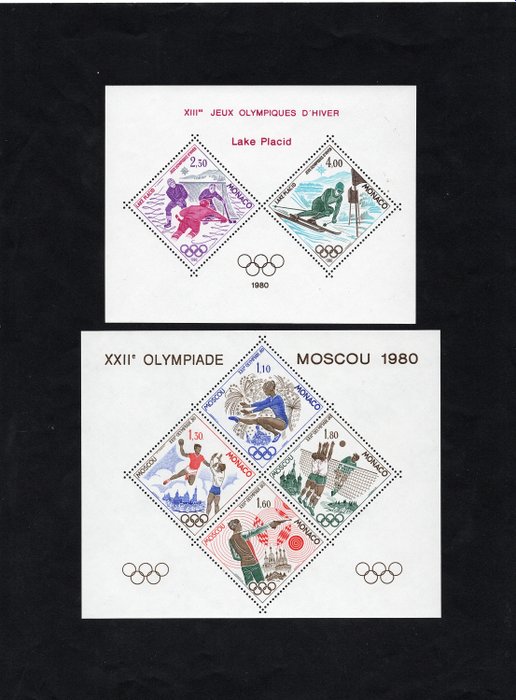 Monaco 1980 - Monaco speciale blokken 11 & 12**/MNH J.O. MOSCOW 1980 en LAKE PLACID ondertekend Calves c: €770! - Monaco 1980 - Jeux Olympiques - Yvert blocs spéciaux n°11 et 12**/MNH