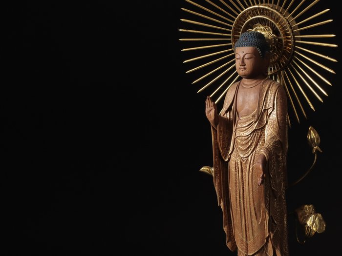 Standing Statue of Amitābha (Amida) Buddha 阿弥陀如来 - Bois - Japon