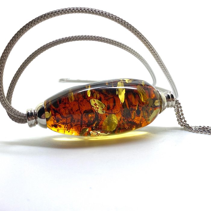 Collana con pendente in argento sterling con vera ambra baltica - Ambra - Succinite