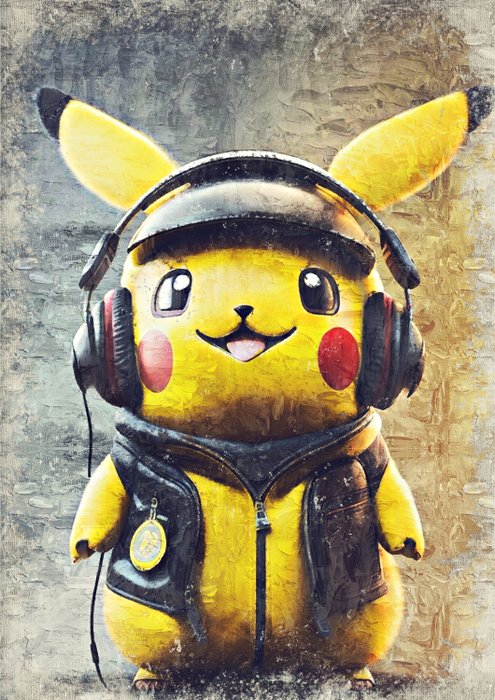 Boriani - Pikachu street music portrait, Oil limited edition 3/5
