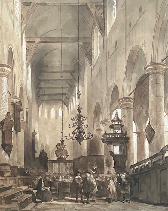 Johannes Bosboom (1817-1891), Attributed to - Kerk interieur