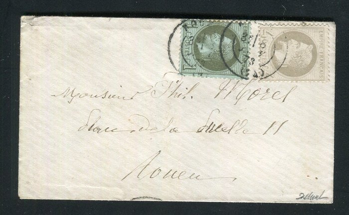 Frankreich 1873 - Hervorragender und seltener lokaler Brief aus Rouen mit den Nummern 25 und 27