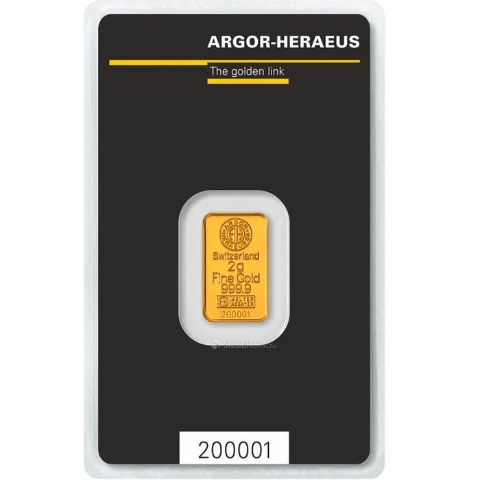 2 grams - Guld - Argor, Heraeus  (Utan reservationspris)