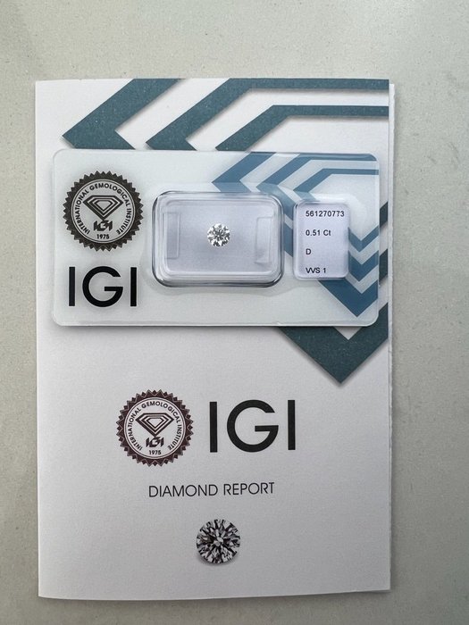 1 pcs Diamant – 0.51 ct – Briljant – D (kleurloos) – VVS1