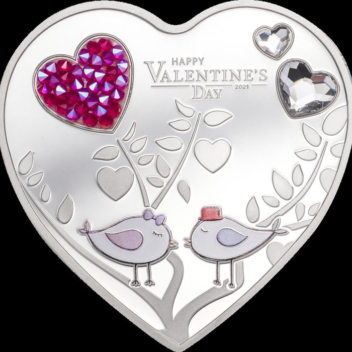 Ilhas Cook. 5 Dollars 2021 Heart coin - Happy Valentine's Day, (.999)
