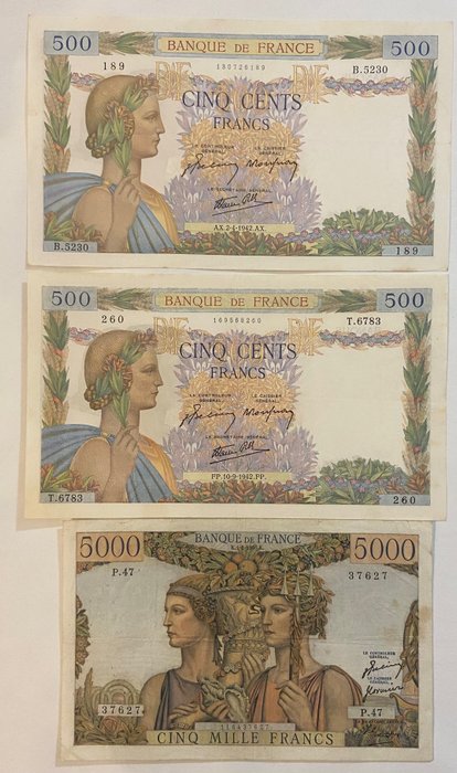 France. - 3 banknotes - various dates