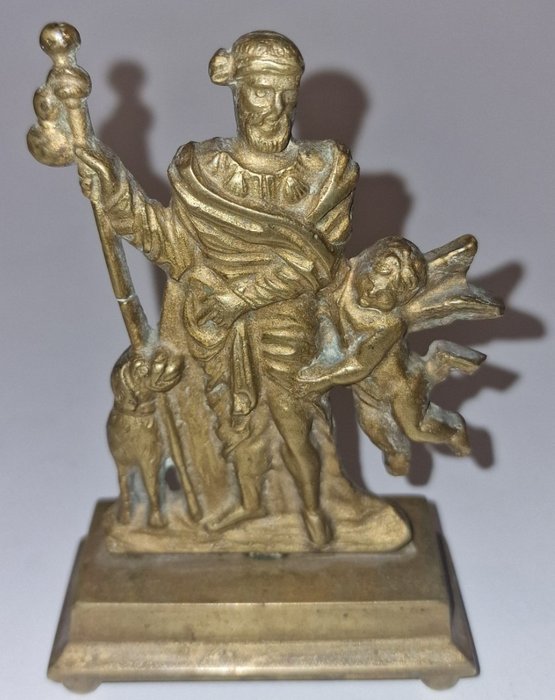 Heilige Rochus beeld in verguld metaal afkomstig uit Belgisch Klooster - Verguld - 18e eeuw