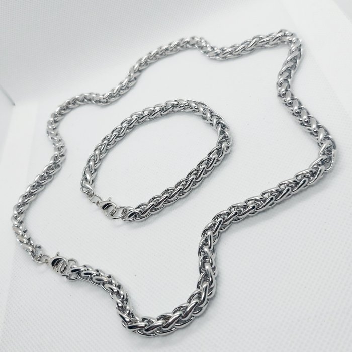 Ohne Mindestpreis - 2-teiliges Schmuckset 925er Silber (114gr). Halskette und Armband. 