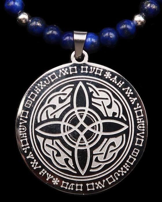 Lapis lazuli - Halskjede - Hekseknute - Wicca-symbol - Avverger det onde - 925 sølvlås og perler - Halskjede