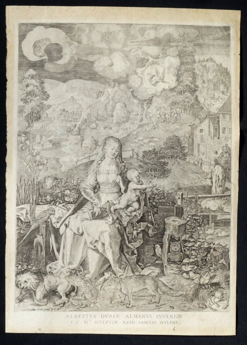 Aegidius II Sadeler (1570-1629) after Albrecht Dürer - Virgin and child in a grassy Bank. Turned to the right