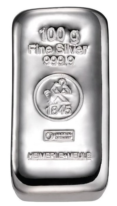 100 Gramm - Silber - Heimerle & Meule - Silberbarren  (Ohne Mindestpreis)