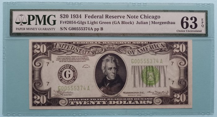 Stati Uniti d'America - 20 Dollars 1934 - Fr#2054-G Light Green Seal