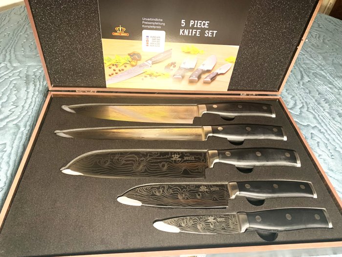 ROYAL SWISS Set Couteaux Japonais Acier Damas - Kjøkkenkniv - Chef's knife - Damaskus stål - Sveits