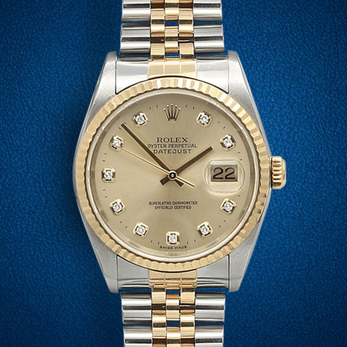 Rolex - Oyster Perpetual Datejust 36 - Champagne Big Diamonds Dial - 16233 - Unissexo - 1990-1999