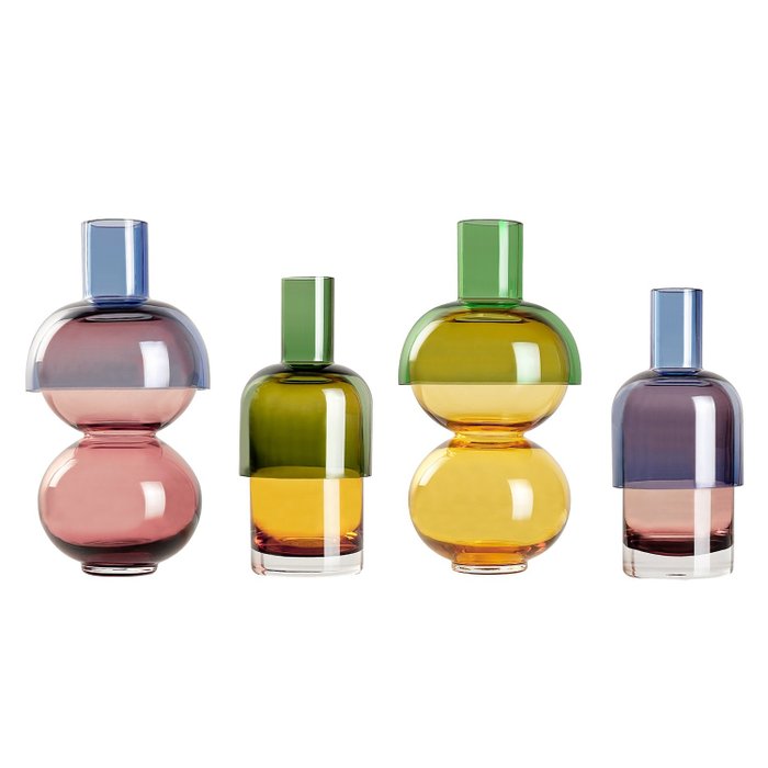 Cloudnola Renee Vendrig - Vase -  Set mit 4 Flip-Vasen/Kerzenhaltern aus mundgeblasenem farbigem Glas  - Glas