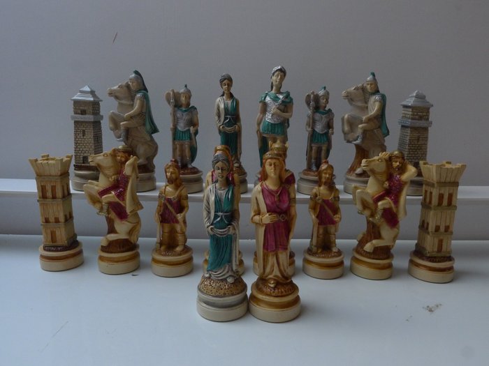 Les romains /Gaulois - Chess set - Echiquier Nigri neuf en 4 parties - Marble powder and hand painted