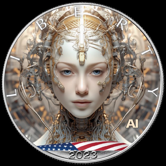 美國. 1 Dollar 2023 Silver Eagle - KI Cyber Woman Farbe, 1 Oz (.999)  (沒有保留價)