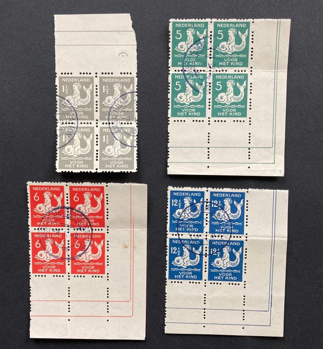 Nederland 1929 - Roltanding Kinderzegels in blokjes van vier - NVPH R82/85