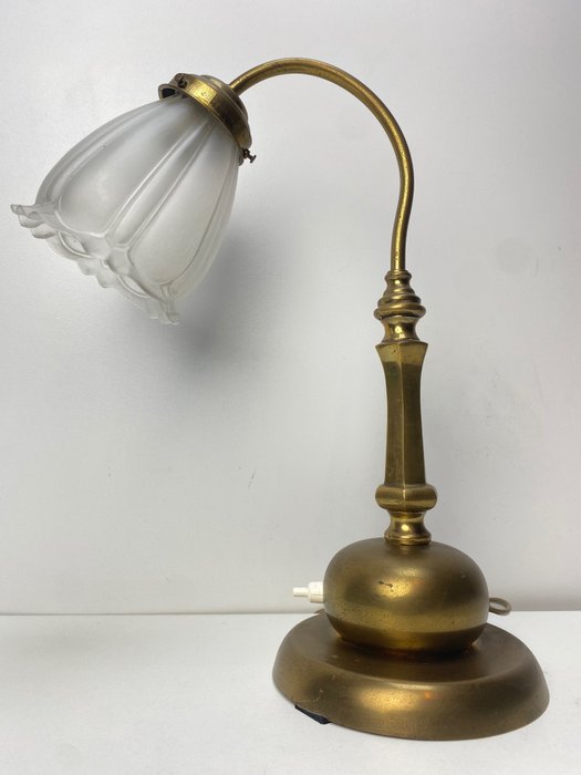 Lampada da scrivania - Antieke massief bureaulamp - Porcellana, Rame, Vetro