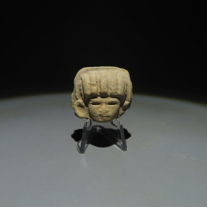 Maya Terracotta Hoofd figuur. ca. 300-600 n.Chr. 3,1 cm. Spaanse importvergunning.