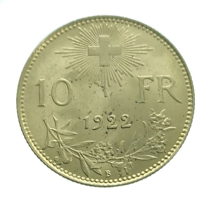 Suisse. 10 Francs 1922 Bern Vreneli