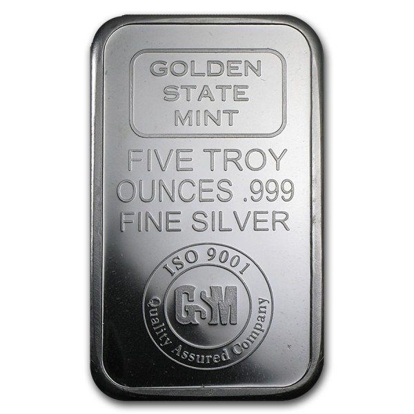 USA. 5 oz Golden State Mint 999 Fine Silver Bar