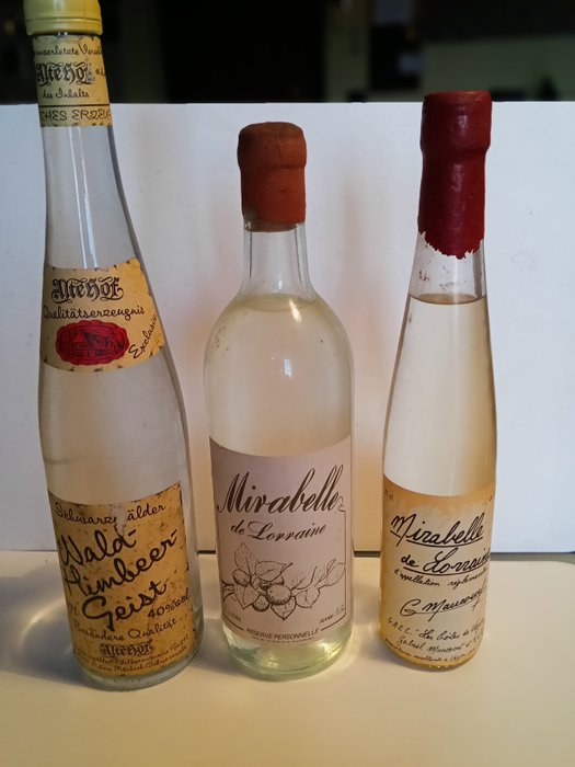G. Maucourt, Altehof - Wald Himbeergeist & Mirabelle de Lorraine - b. Década de 1980, Década de 1990 - 0,7 litros, 35 cl - 3 botellas