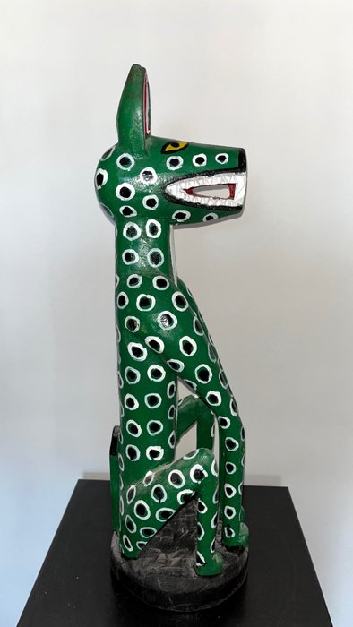 Sculpture, Leopard Bozo - 52 cm - Bois, Pigment