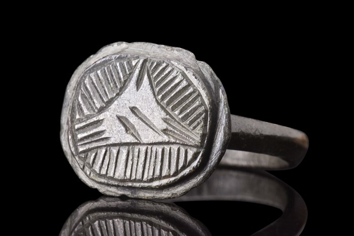 Medieval Bronze Ring With Triangle Pattern