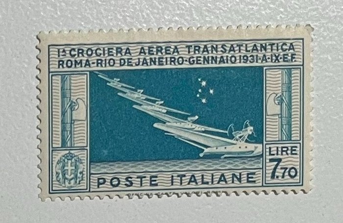 Koninkrijk Italië - Generaal Balbo's transatlantische luchtcruise Lire 7.70 (1 exemplaar) - Sassone A25