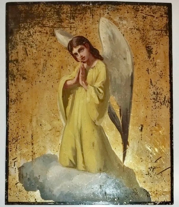 Antico dipinto dell’Ottocento su lastra - Angelo, XIX Secolo - Angelo