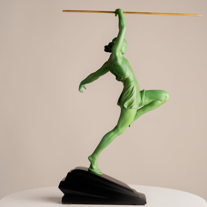 Max Le Verrier - Pierre Le Faguays - Statue, Amazone au Javelot - 31 cm - Brass, metal - 1935