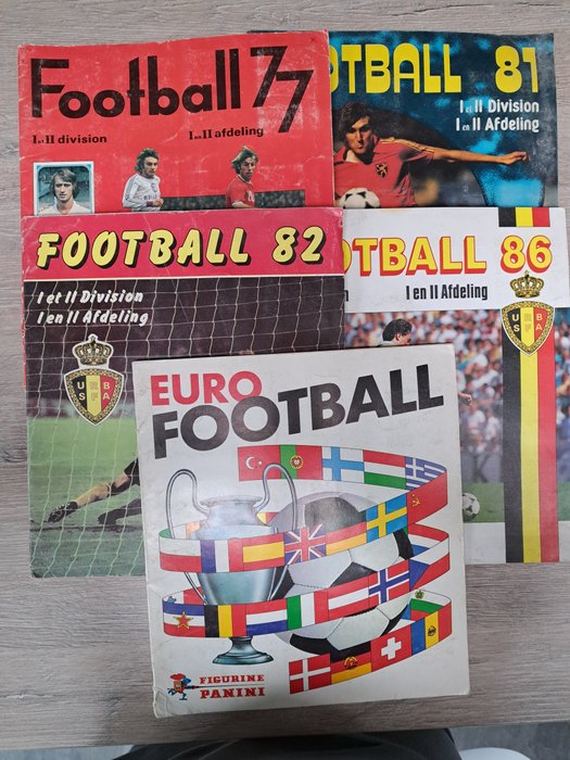 Panini - Football Belgium 77, 81, 82, 86 & Euro Football 76 - 5 album incompleti