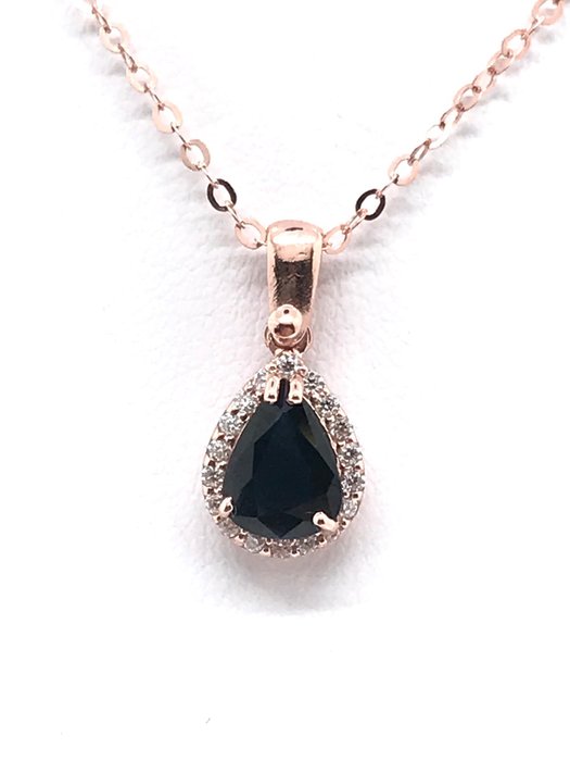 Ohne Mindestpreis - NESSUN PREZZO DI RISERVA - Halskette Roségold -  1.60 tw. Saphir - Diamant 